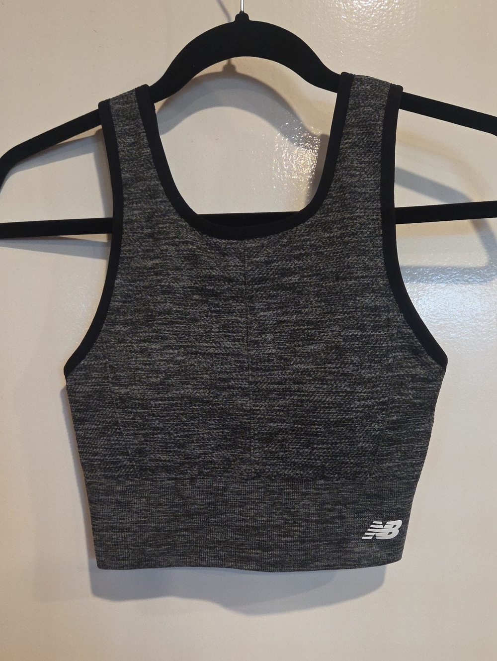New Balance Charcoal Heather Racerback Crop Sports Bra. Size Small
